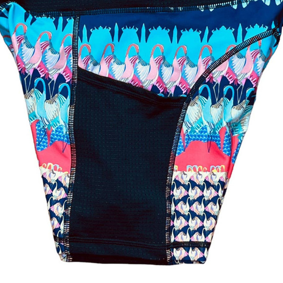 Nux NEW Workout Bike Shorts Blue Pink Black Bird Print With Pockets Medium - Picture 6 of 9
